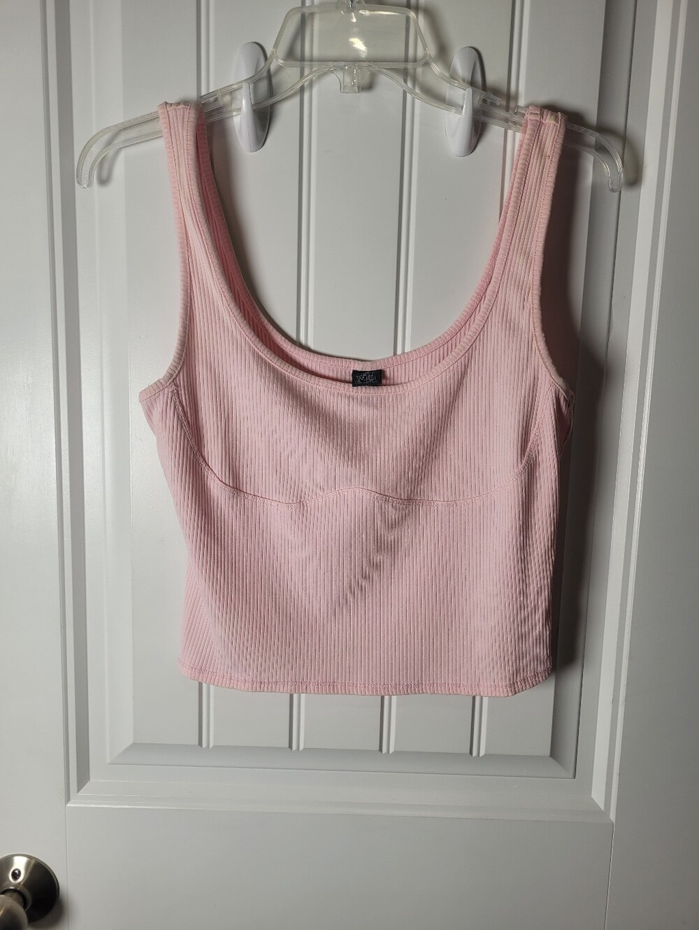 Ribbed Scoop Neck Crop Tank Top - Pink by Wild Fable.  Size M